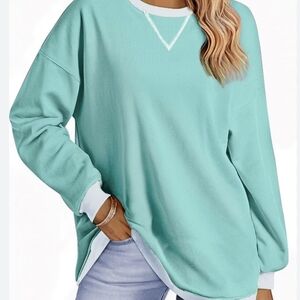 Mint Green Crewneck Sweatshirt With White Trim Details